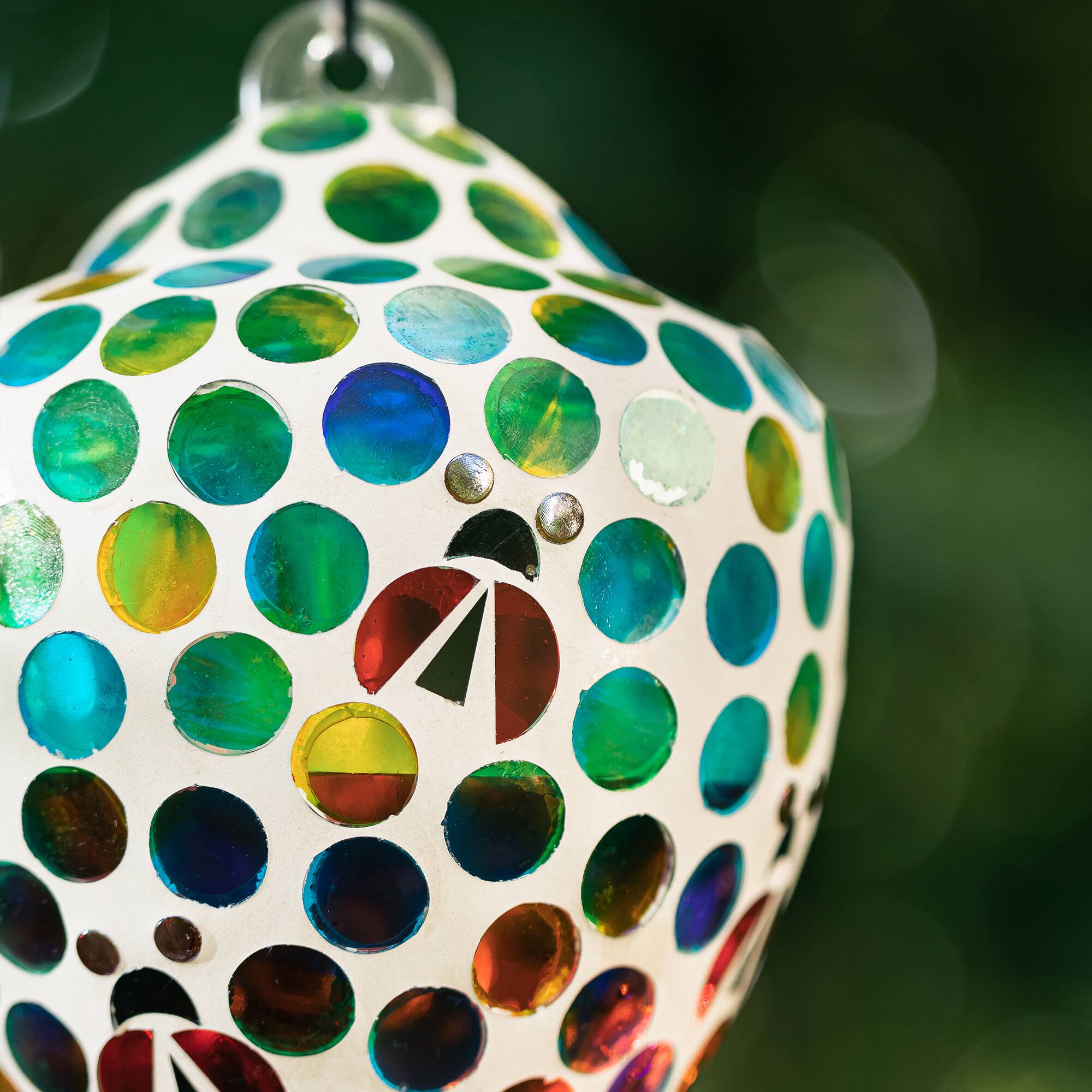Glitzhome® 8.25" Blue & Green Dots & Ladybugs Glass Hanging Bird Feeder